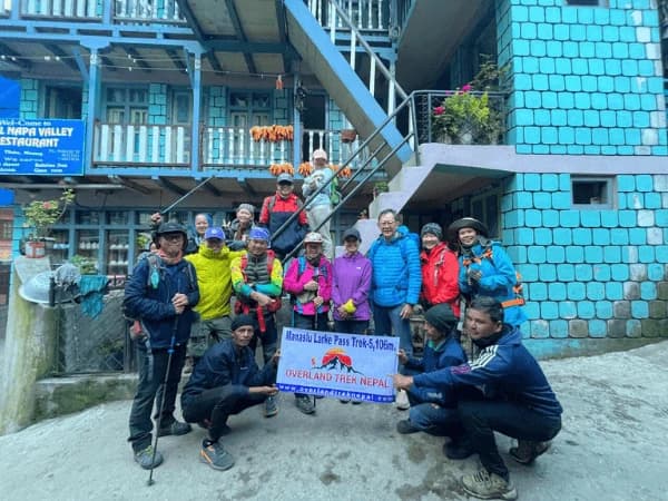 Staff & Trekking group taking photo during Manaslu Trek