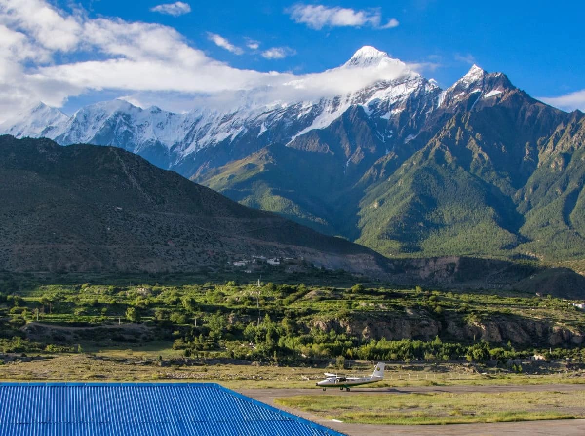 beautiful jomsom airport with mountain