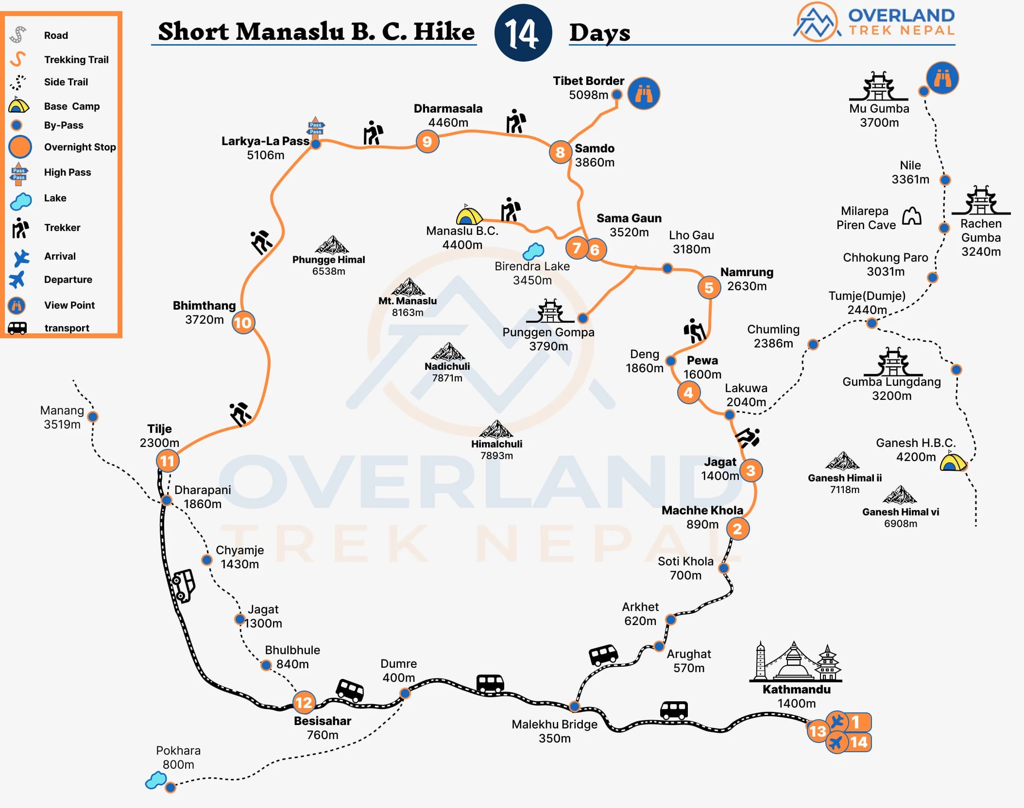 Short Manaslu Base Camp Hike Map