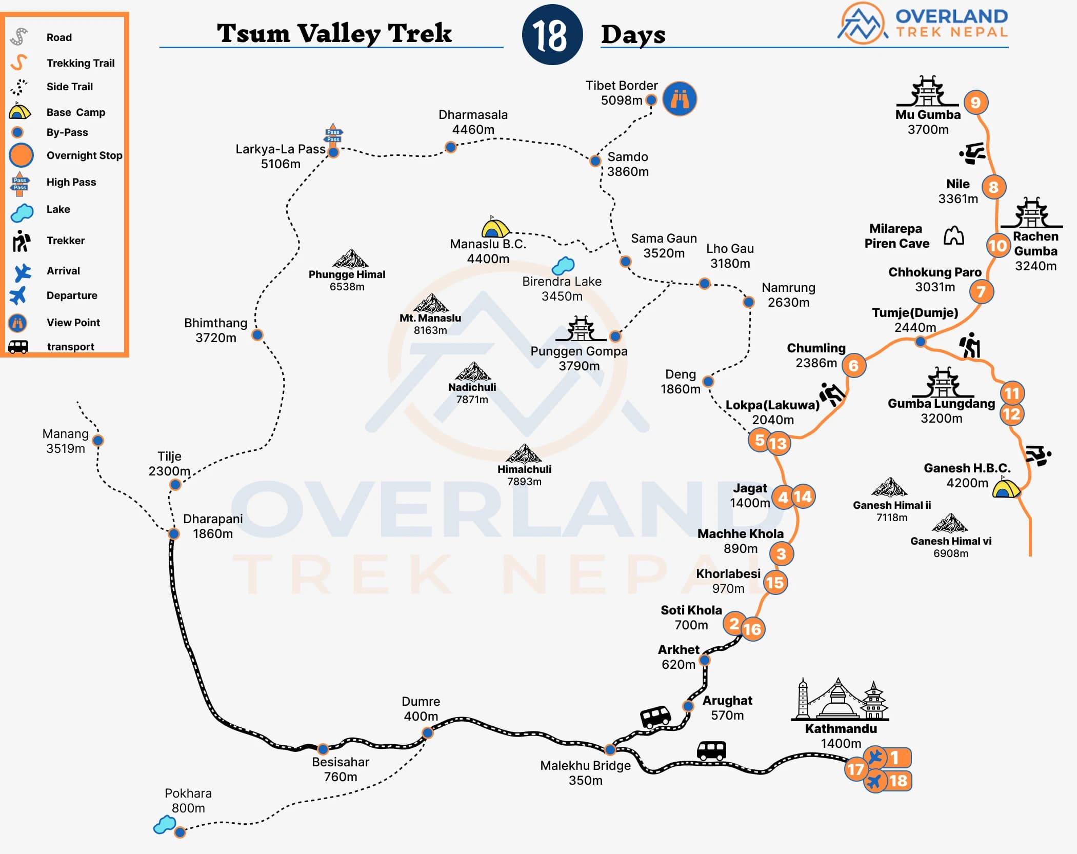 Tsum Valley Trek Map 18 Days