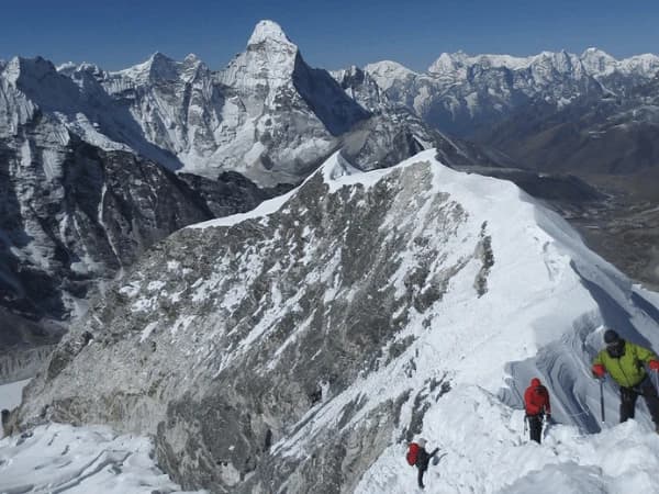 Climbers from Overland Trek Nepal climbing Island Peak