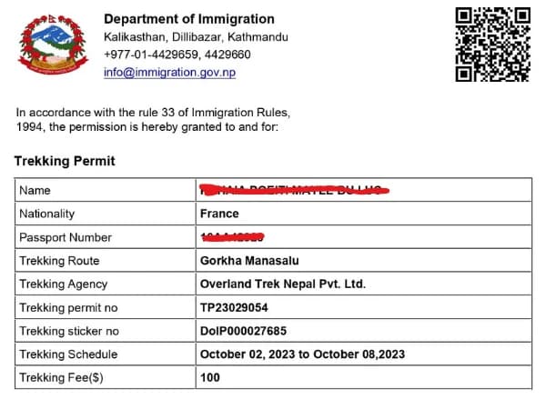 Manaslu Circuit Trek Permit Cards