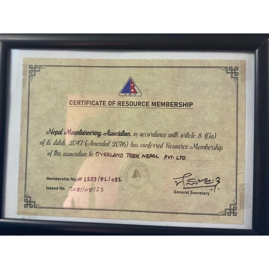 Certificate of Nepal Mountaineering Association