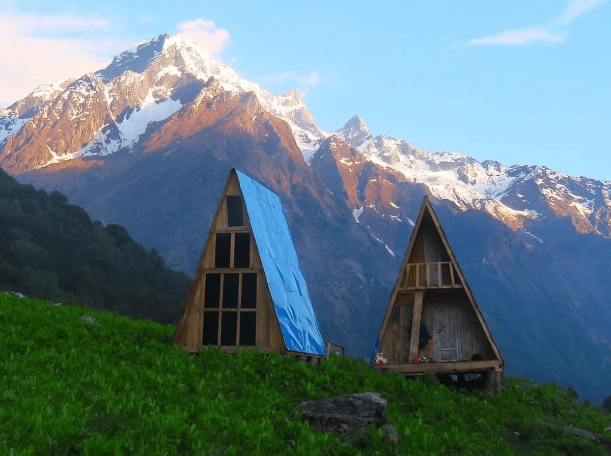 Traditional trekking lodge and local cottage for overnight stay during the Api Himal Base Camp Trek in Far West Nepal