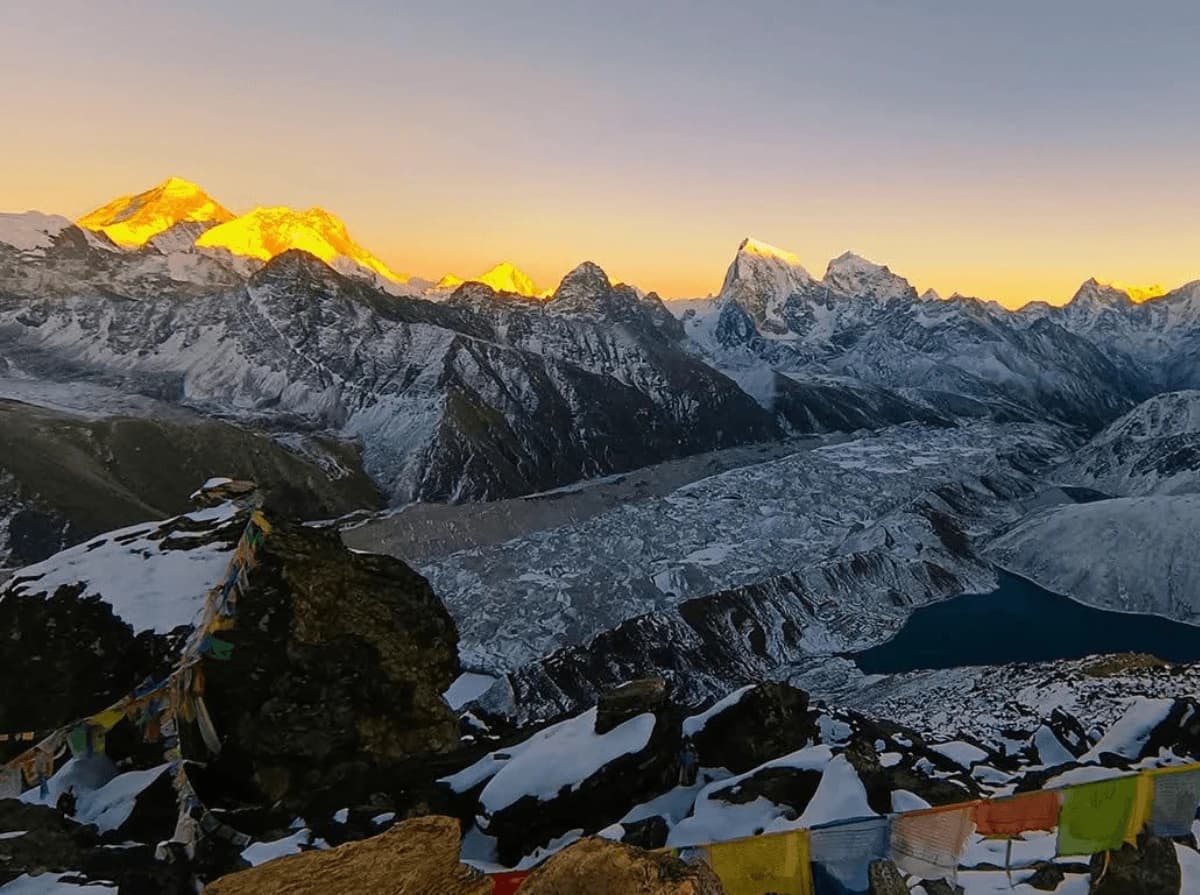 Beautiful Golden Everest range view from Kalapaththgar during lukla to lukla everest base camp trek with guide services
