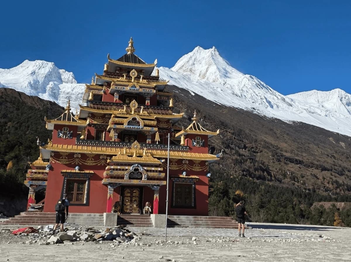 Monastry of Shela village and mount Manaslu view