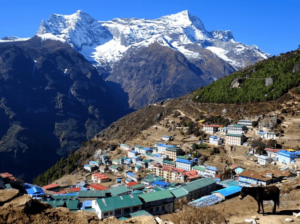 Sunshine Namche view with Kongde peak during Lukla to lukla everest base camp trek with guide services