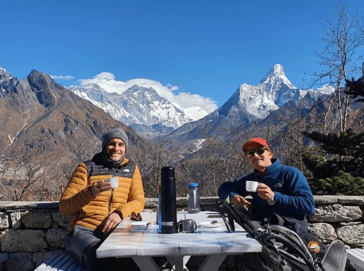 Trekkers & Guide from lukla having breakfast at Everest view Hotel