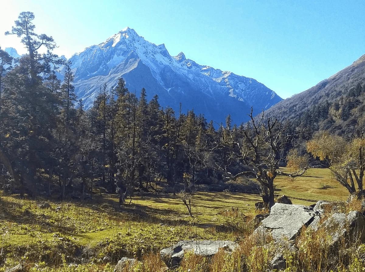 Scenic mountain view during the Api Himal Base Camp Trek with snow-capped peaks, green valleys, and pristine Himalayan landscapes in Far West Nepal
