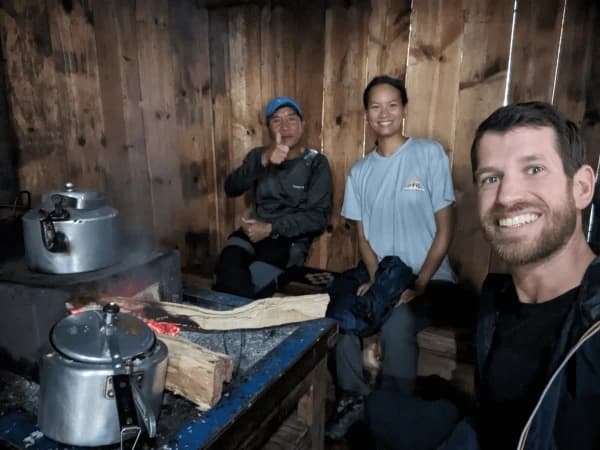 Guest in manaslu teahouse kitchen