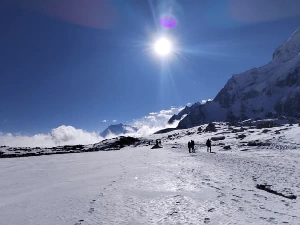 Manaslu larkela pass over snow
