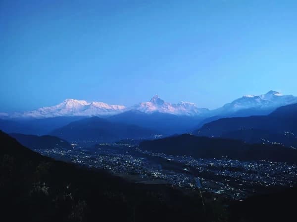 Early Morning View Of Pokhara With Mountain