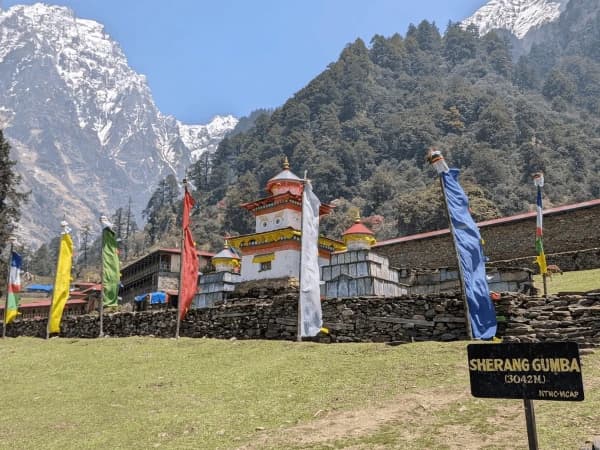 Sherang Gumba View With Green Hill And Mountain During Manaslu Circuit Trek With Sereng Gumba