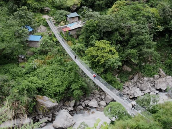 Suspension Bridge During 14 Days Manaslu Circuit Trek