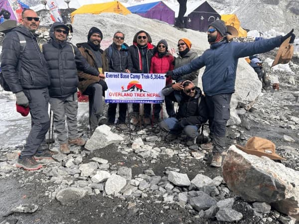 Group at Everest Base Camp during EBC Trek from Overland Trek Nepal