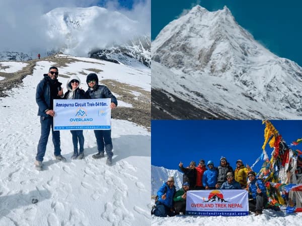 Trekkers on the top of Throng La and Manaslu Larke La pass during Manaslu Annapurna Circuit Trek