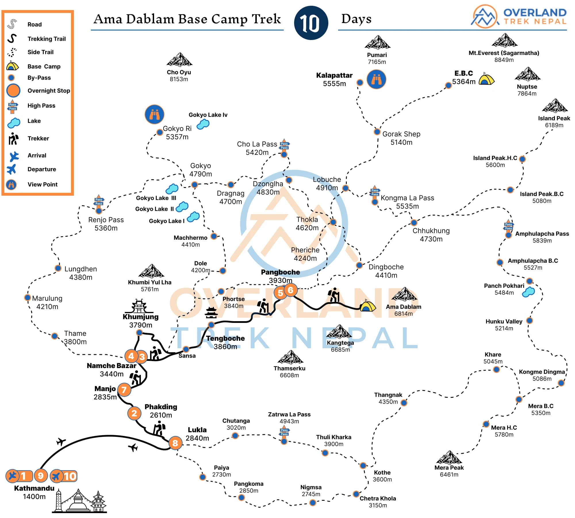 Amadablam Base Camp -10 Days Trek Map