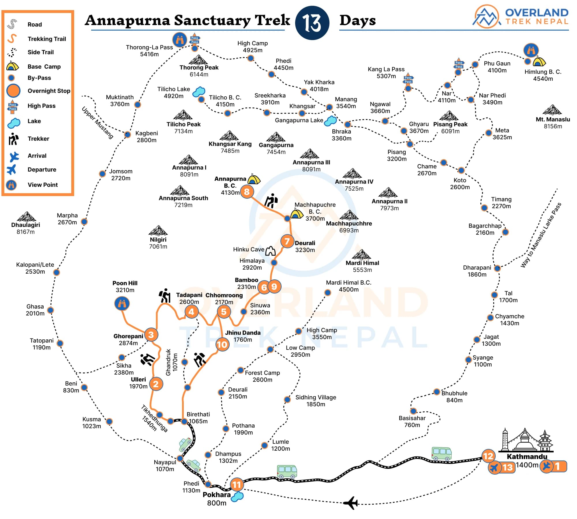 Annapurna Sanctuary Trek Map Overland Trek Nepal