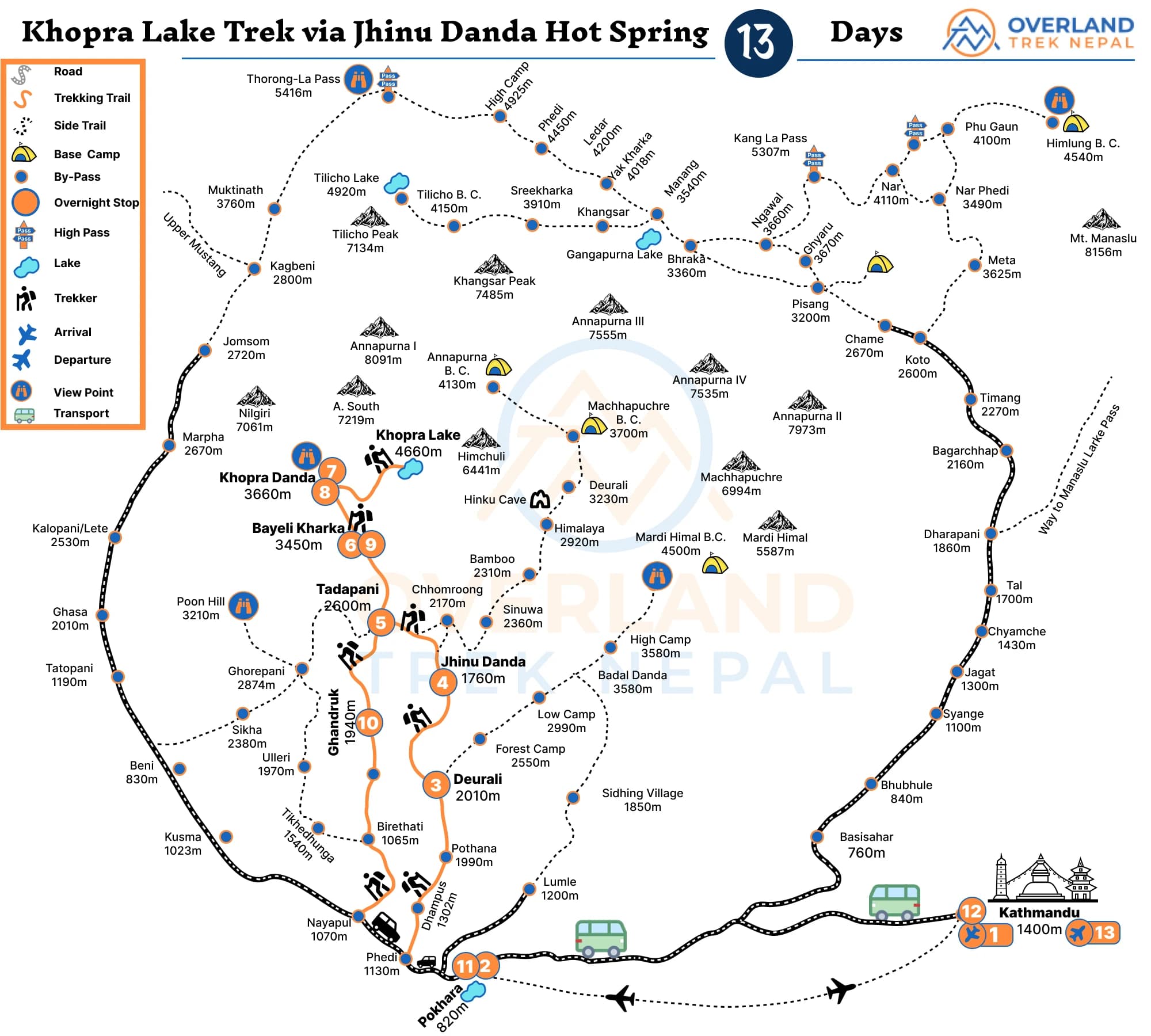 Khopra Lake Trek via Jhinu Danda Hot Spring Map