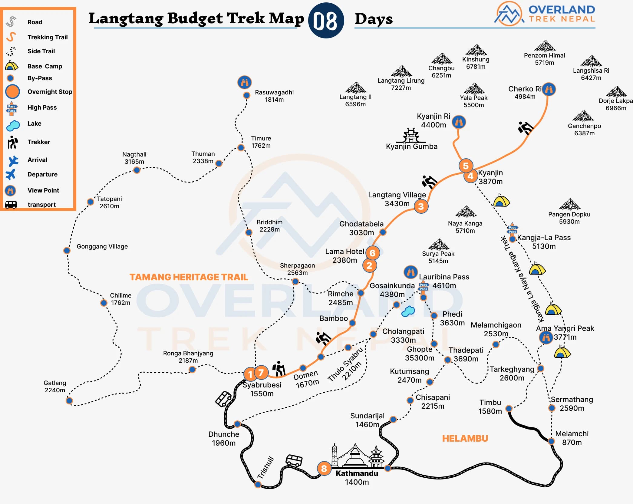 Langtang Budget Trek Map by Overland Trek Nepal