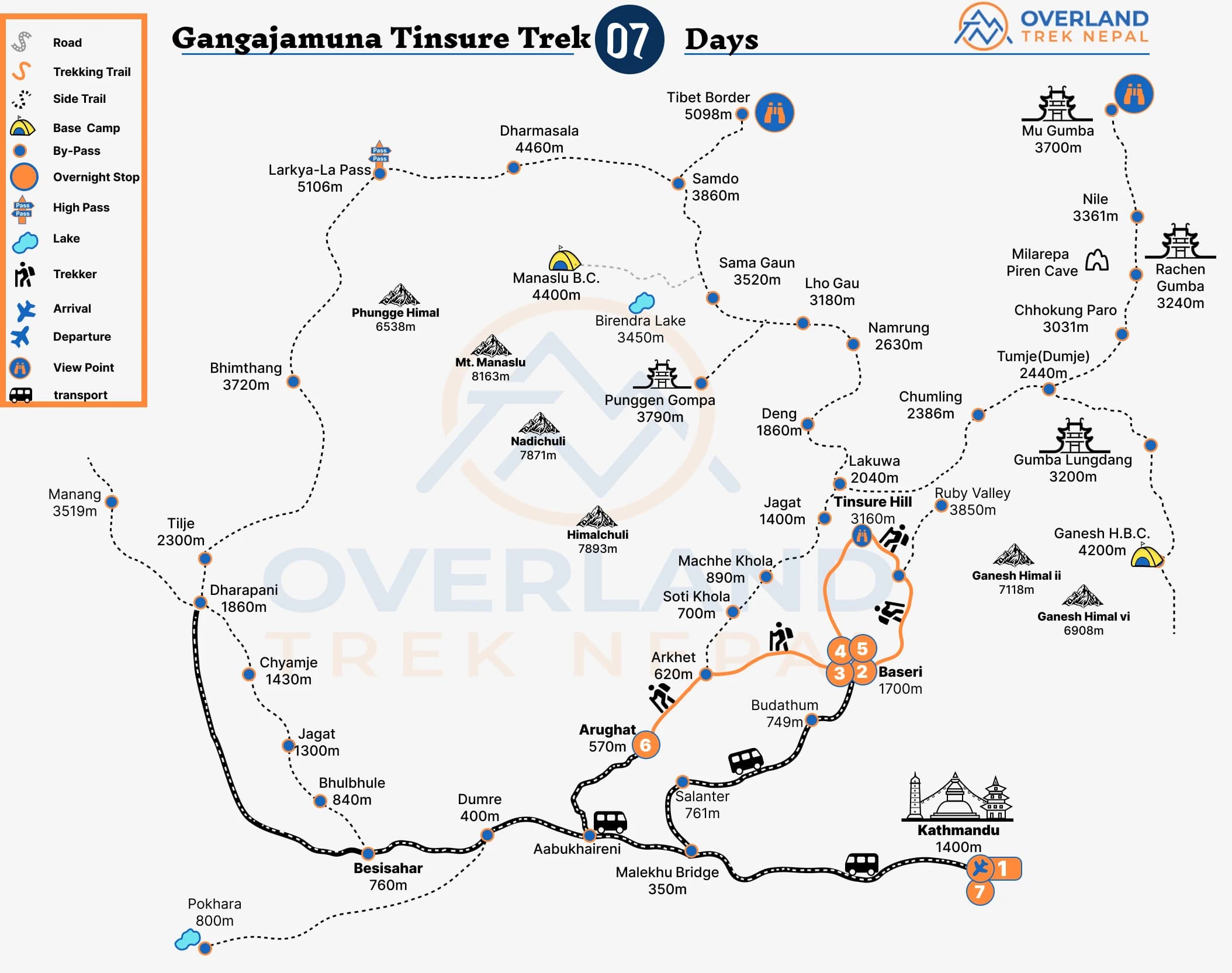 Short Lower Manaslu Gangajamuna Tinsure Trek Map