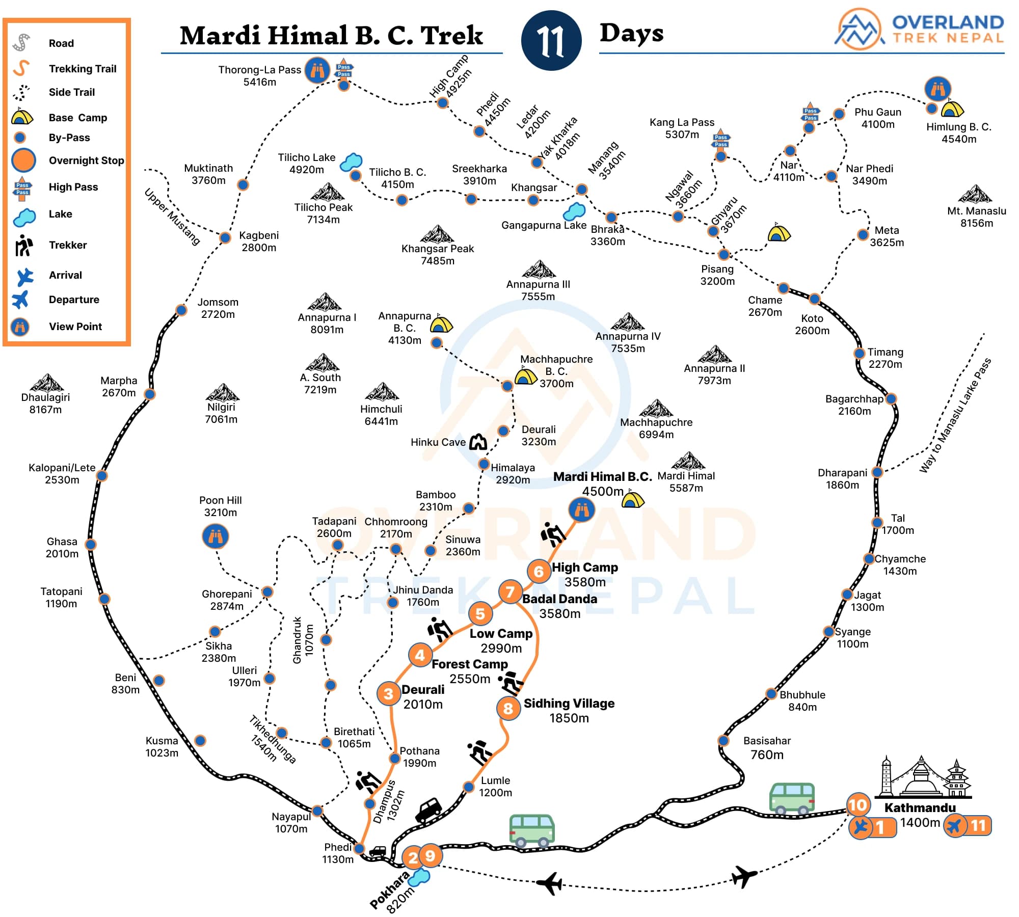 Mardi Himal Base Camp Trek Map by Overland Trek Nepal