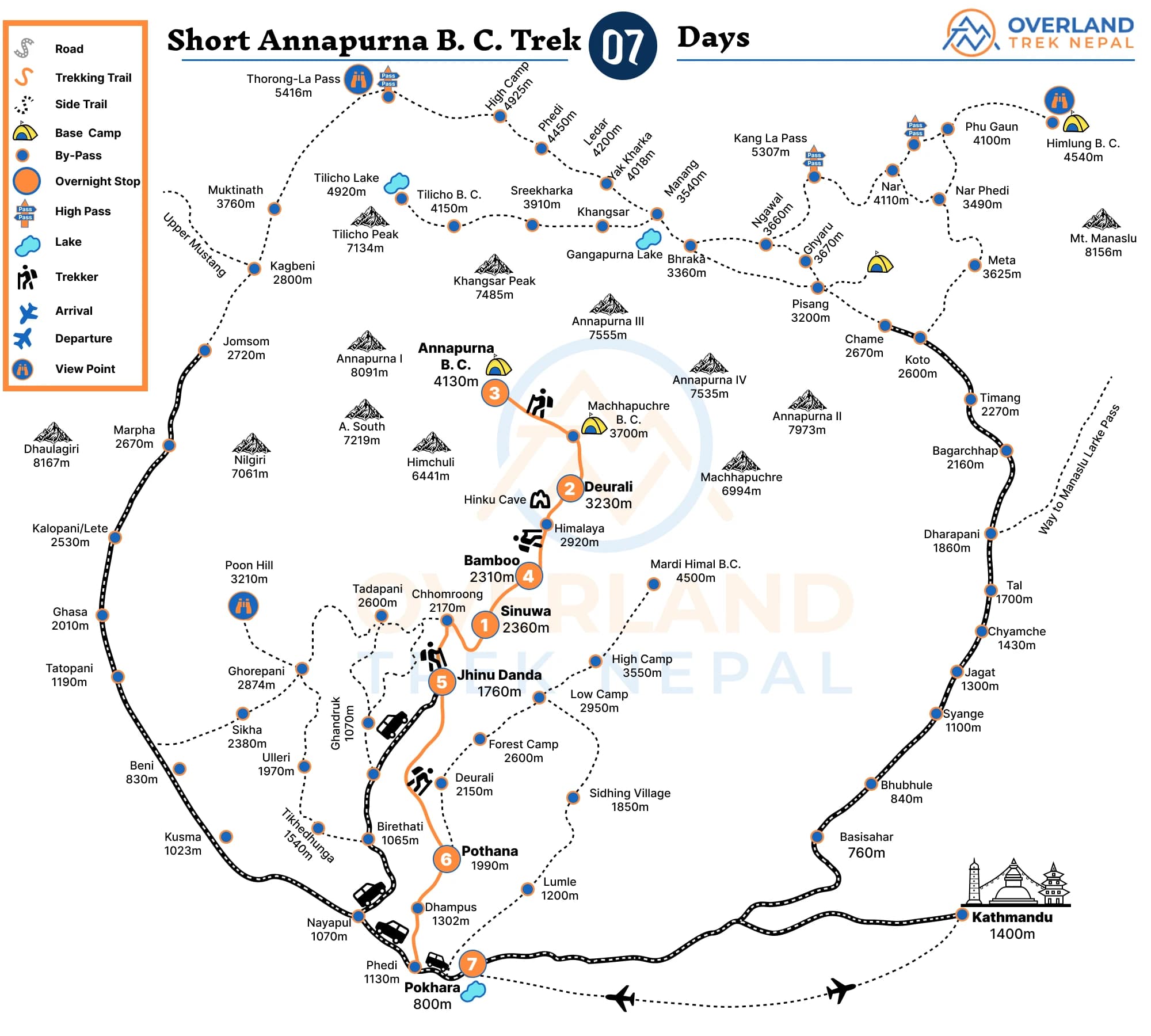 Short Annapurna Base Camp Trek Map