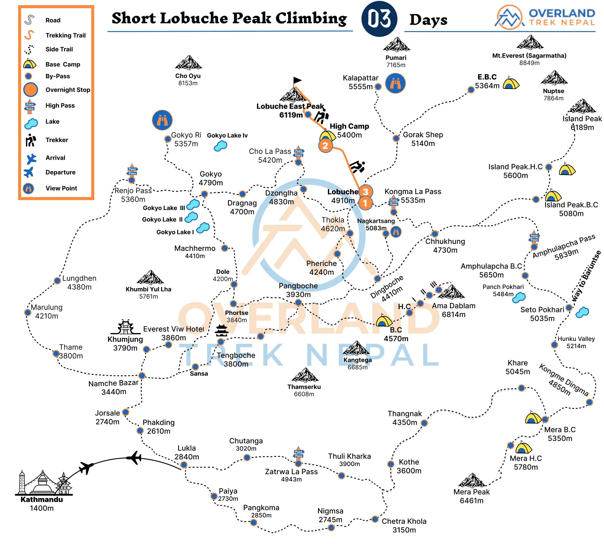Short Lobuche Peak Climbing Map from Overland Trek Nepal