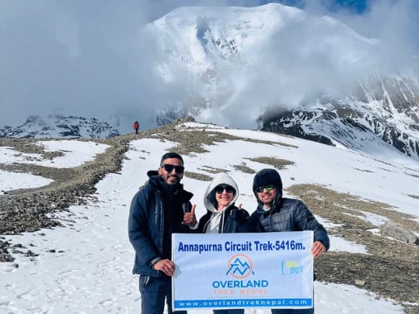 Trekkers on the top of Throngla during Annapurna Circuit Trek