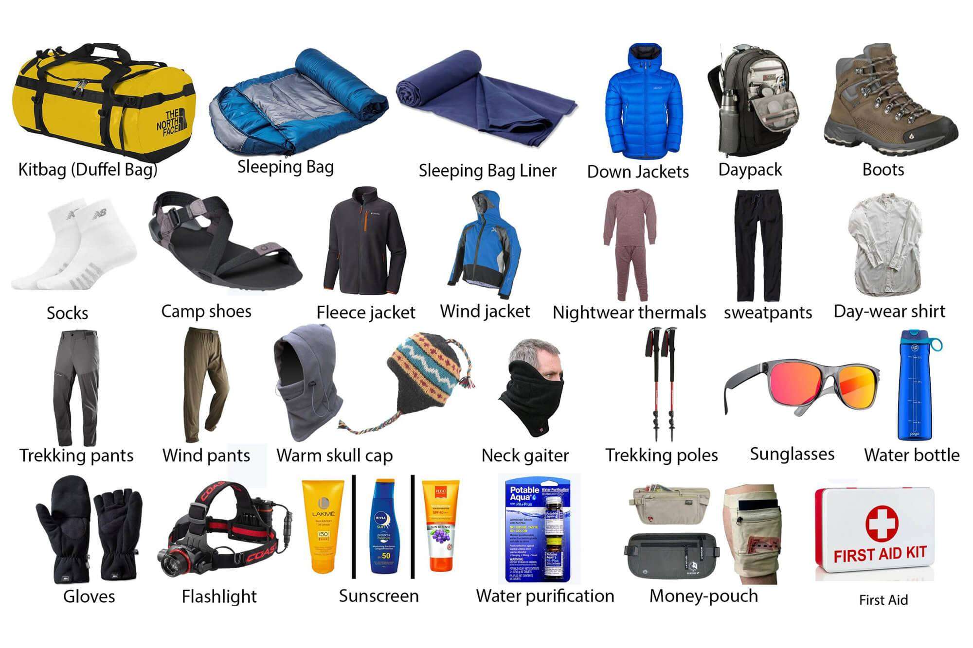 equipment list for trekking